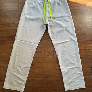 Figs Women’s Light Gray Joggers with Neon Green Drawstring